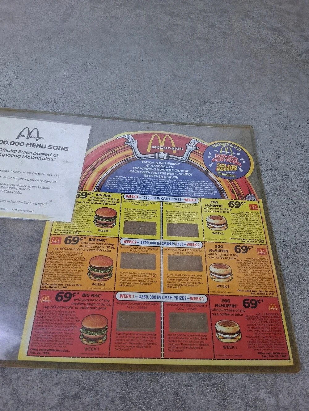 McDonald's Yellow & Red Jukebox-Style $1,000,000 Menu Song Record